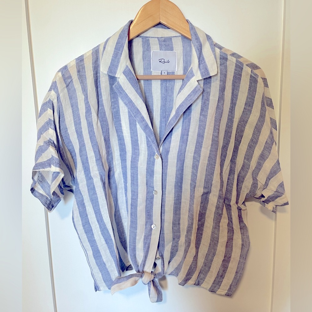 Rails | Thea Tie-Front Striped Linen Blouse - image 1